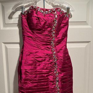 Mori Lee Hot Pink Strapless Sequin Short Dress Size 7